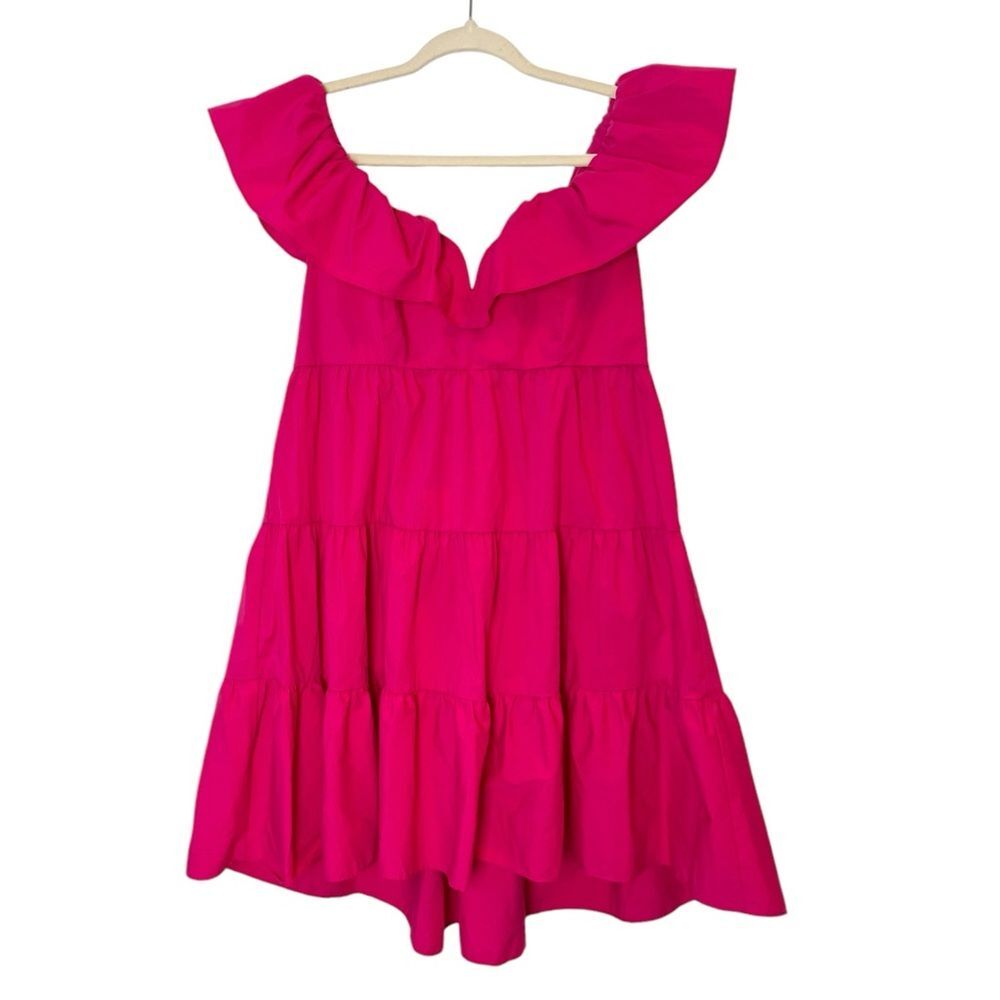 Saylor NYC Karalyn‎ Pink Mini Dress Ruffle Bow Back Size Large - Picture 6 of 12
